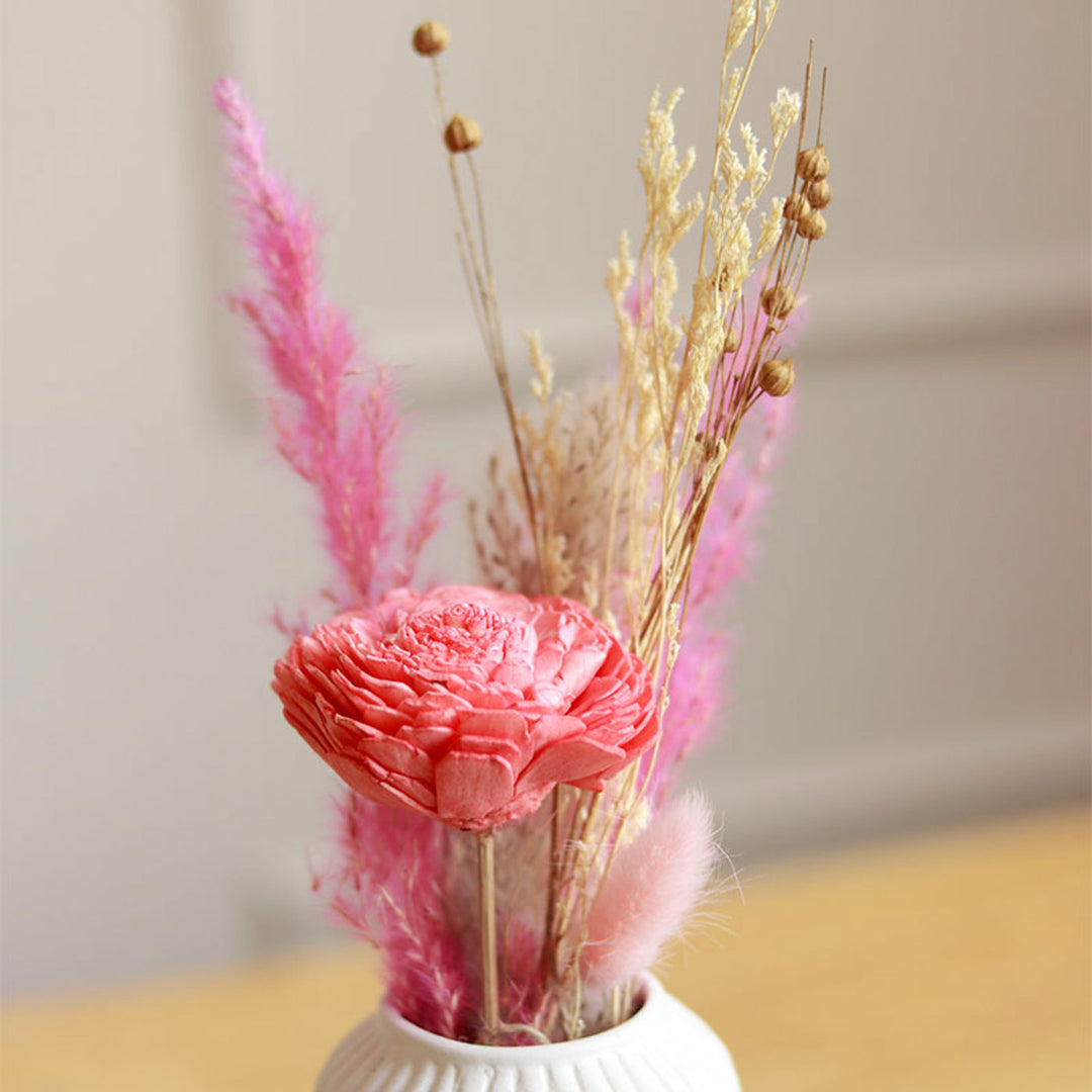 Snow White Ceramic Vase with Dried Ferns Bunch