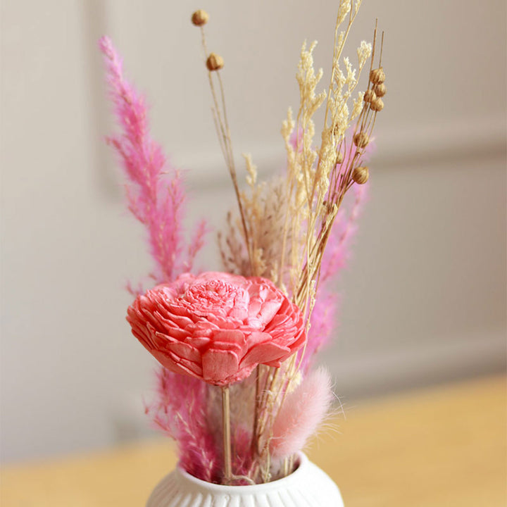 Snow White Ceramic Vase with Dried Ferns Bunch
