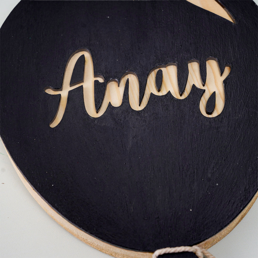 Handpainted Balloon Wooden Kids Nameplate - Name Cutout Close-up