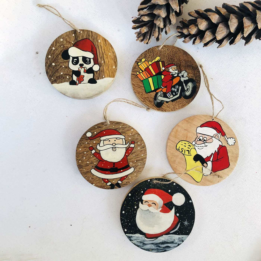 Hand-Painted Santa Claus Wooden Ornaments For Christmas Tree Decoration