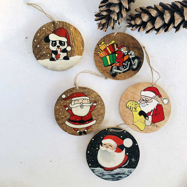 Hand-Painted Santa Claus Wooden Ornaments For Christmas Tree Decoration