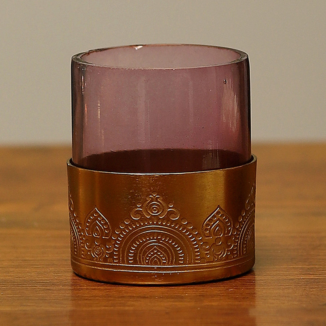 Dohar Brass Plated Tealight Votive with Glass - Set of 2