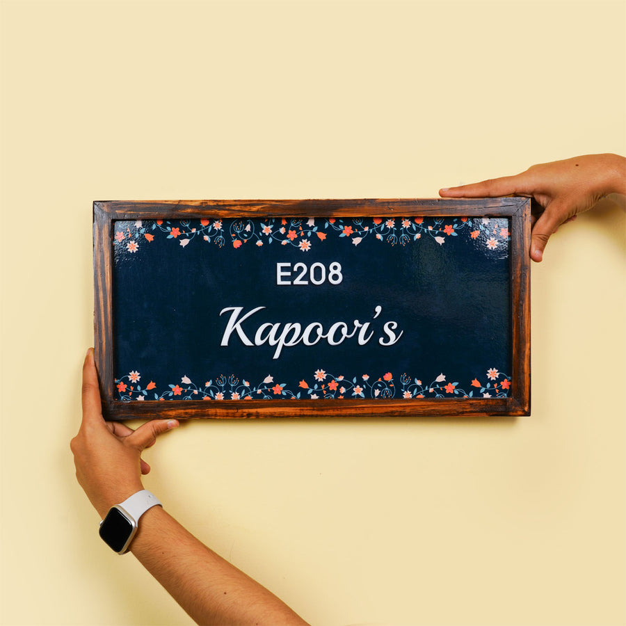 Personalized Nayab Floral Printed Name Plate With 3D Letters - Front View Held by Hands