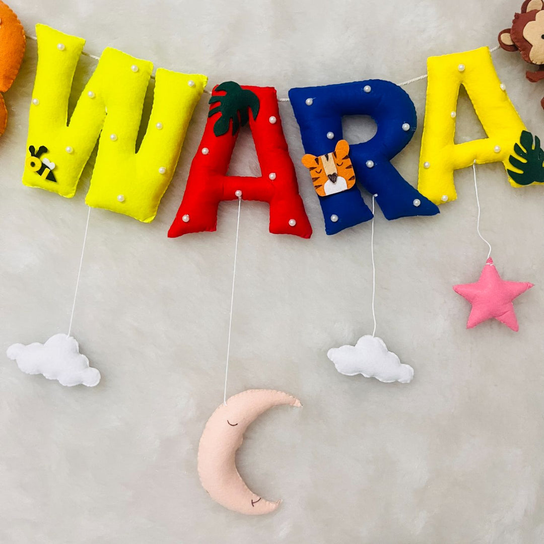 Handcrafted Personalized Ele Monkey Bunting For Kids - Hanging with Moon and Clouds Decorations