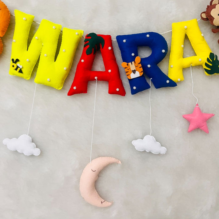 Handcrafted Personalized Ele Monkey Bunting For Kids - Hanging with Moon and Clouds Decorations