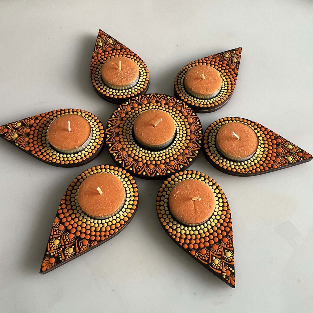 7 Pc Flower Petals Dot Art Rangoli Tealight Holder