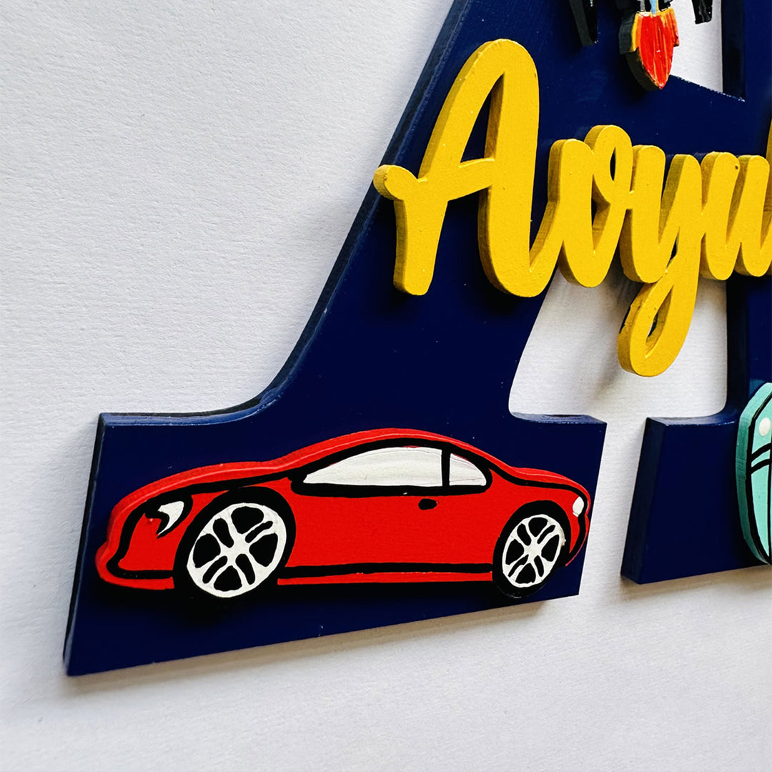 Handcrafted Personalized Kids Transportation Themed Monogram Mdf Nameplate 4 - Side View Showing Thickness and Detail