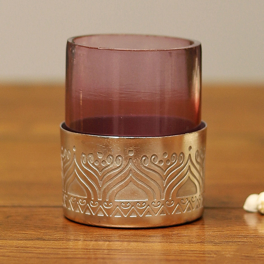 Utsav Silver Plated Tealight Votive with Glass - Set of 2