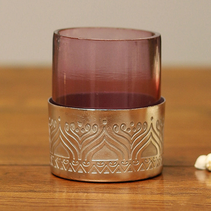 Utsav Silver Plated Tealight Votive with Glass - Set of 2