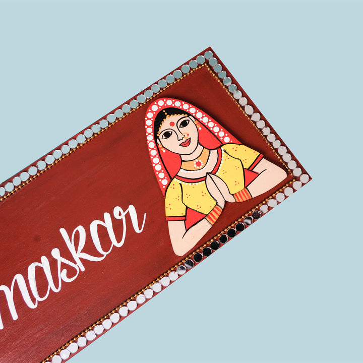 Handcrafted Mdf Name Plate With Mirrors - Angled Top Corner Close-up