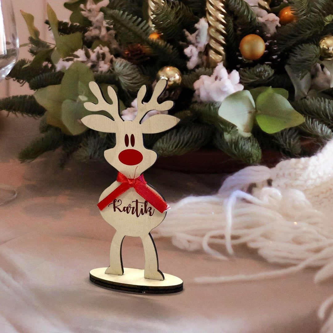 Handcrafted Personalized Reindeer Wooden Table Decor For Christmas Decoration