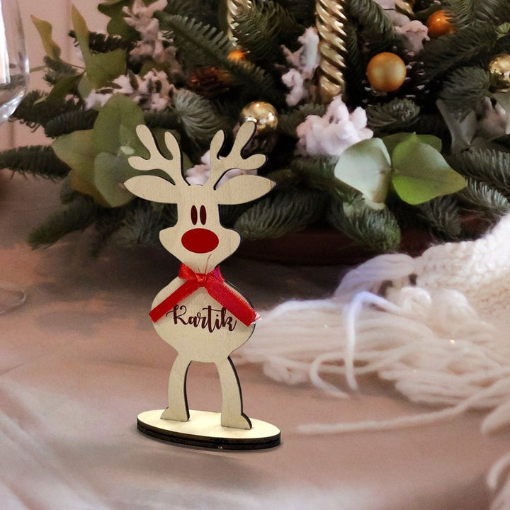 Handcrafted Personalized Reindeer Wooden Table Decor For Christmas Decoration