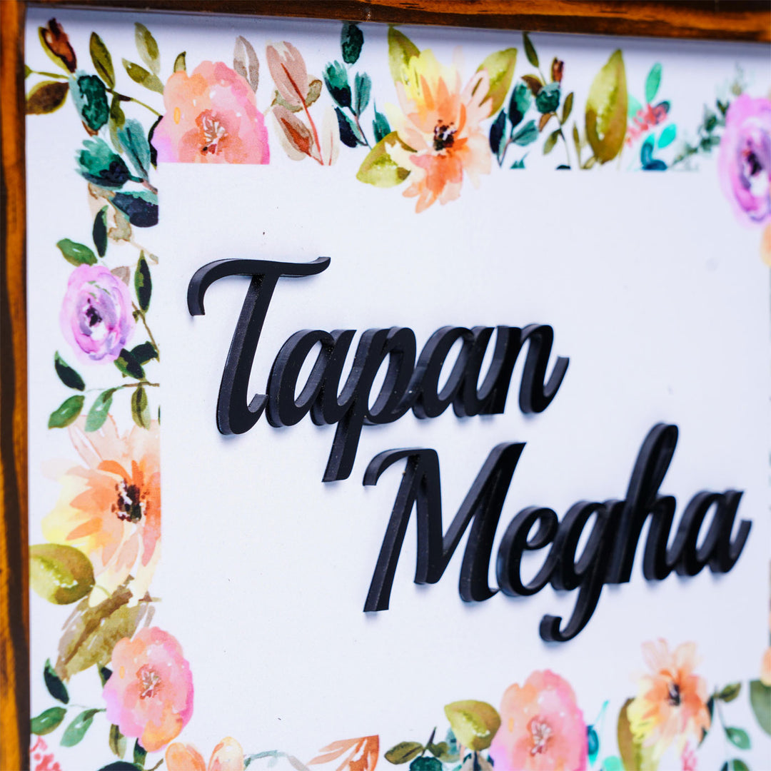 Personalized Floral Printed Name Plate With 3D Letters 2 - Name Personalization Close-up Angle