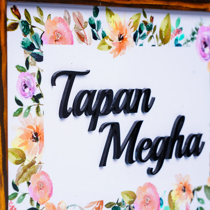 Personalized Floral Printed Name Plate With 3D Letters 2 - Name Personalization Close-up Angle