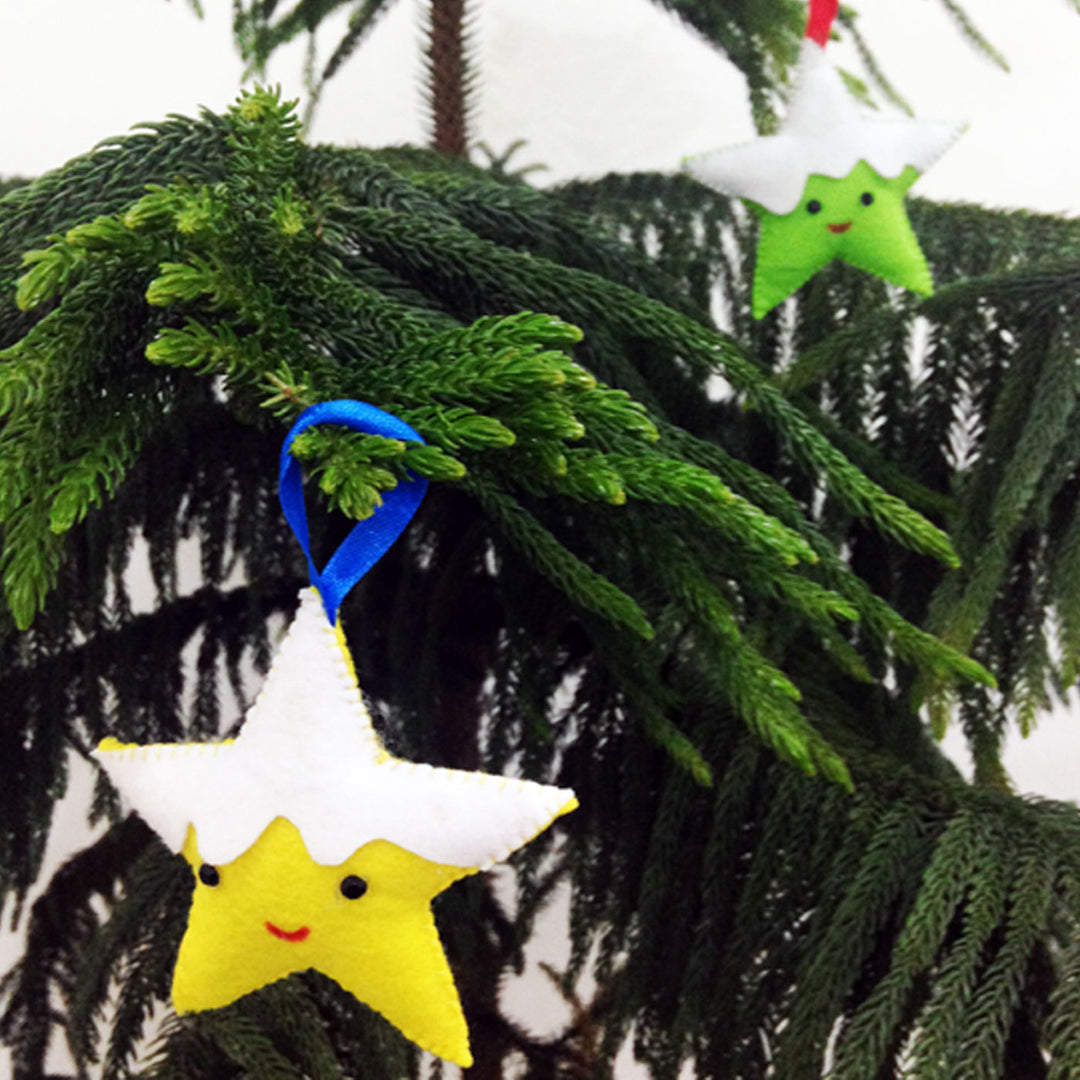 Handmade 3D Colourful Stars Felt Ornaments For Christmas Tree Decoration | Set Of 4