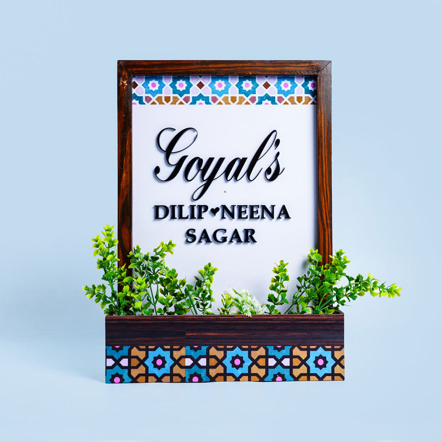 Personalised Flower Planter Name Plate With 3D Letters 1 - Front View with Plant Display
