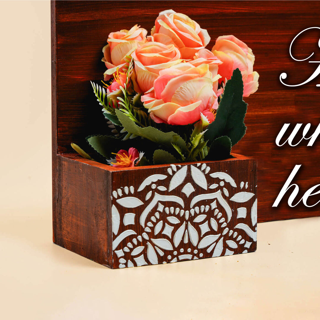 Hand Painted Personalized Wooden Name Plate With Planter 1 - Close-up of Decorative Wood Flower Box