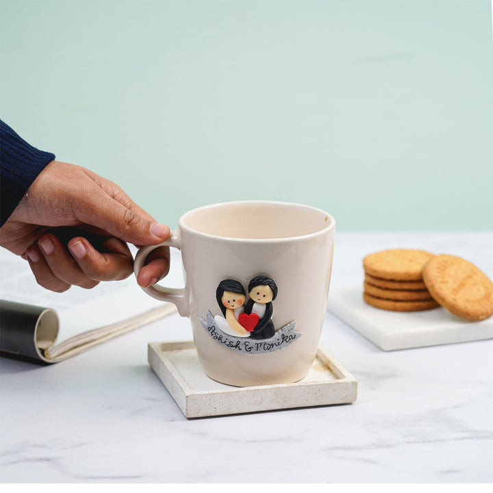 Personalized Couple & Heart Mug With 3D Clay Figurine