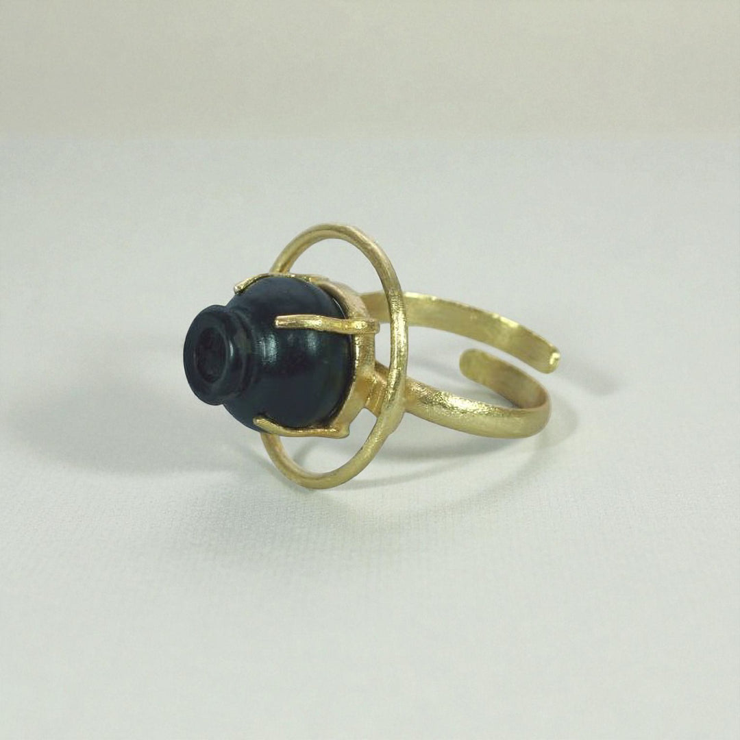Modern Handmade Traditional Kalash Brass Ring | 22K Gold Plated