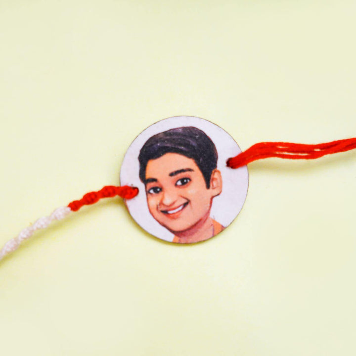 Hand Painted Rakhi Hamper With Fridge Magnet - Close-up of Rakhi