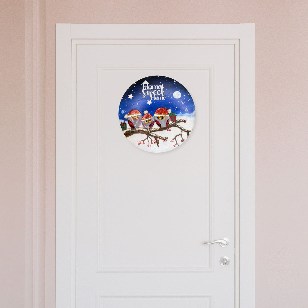 Hand Painted Mdf Owl Name Plate 6 - Mounted on Door Centered