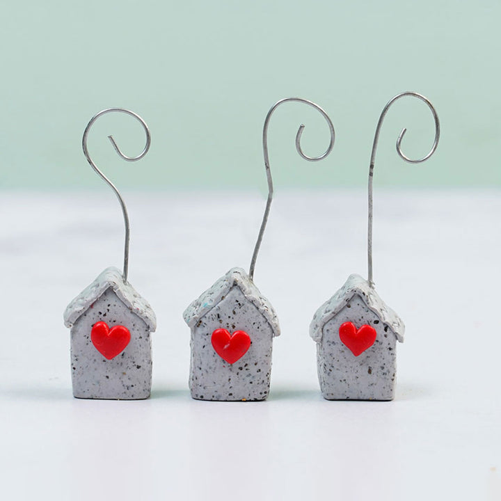 Handcrafted Clay Hut Shaped Photo Holder With Hearts | Set of 3