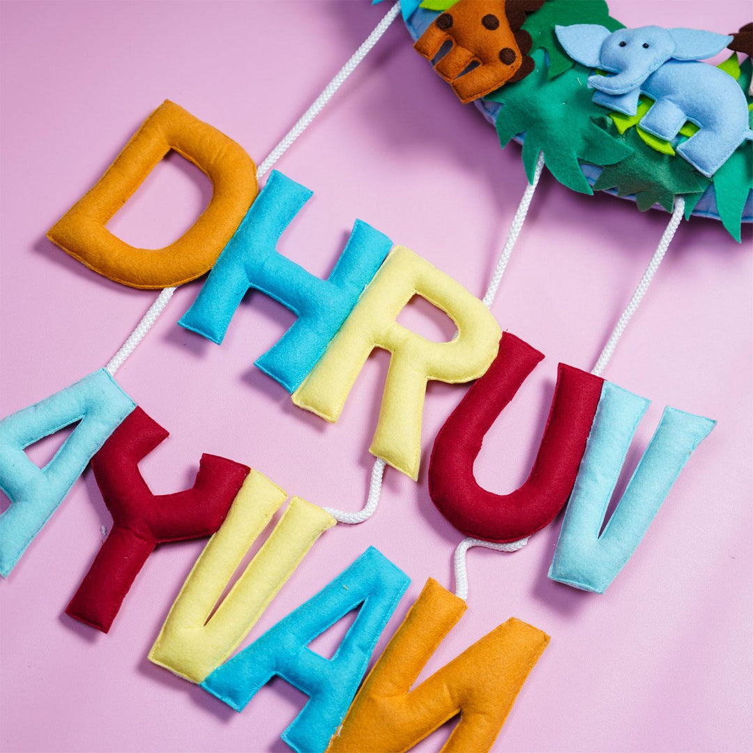 Handmade Personalized Felt Jungle Themed Kids Sibling Name Plate 12 - Personalized Name Hanging Garland Close-up