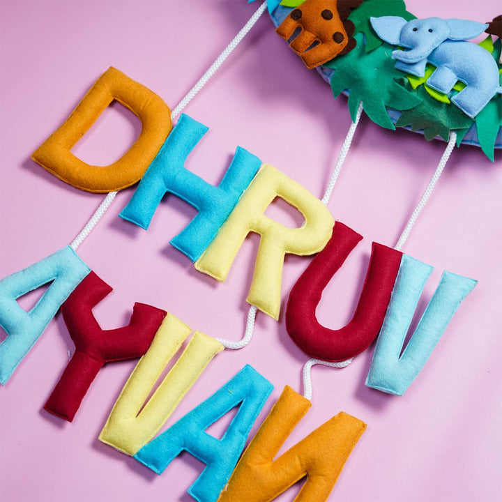 Handmade Personalized Felt Jungle Themed Kids Sibling Name Plate 12 - Personalized Name Hanging Garland Close-up
