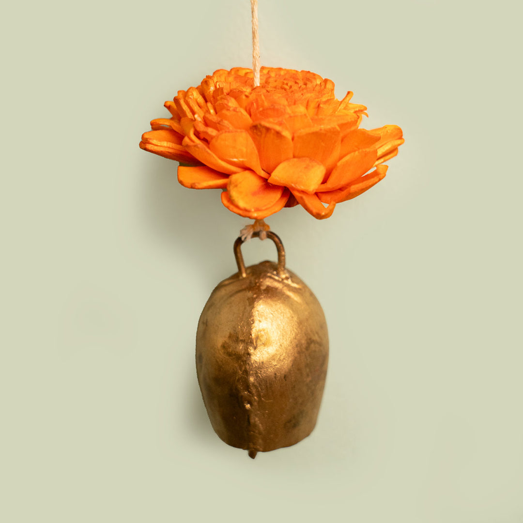 2 Pc | Shola Wood Marigold Flower Festive Bell Hanging