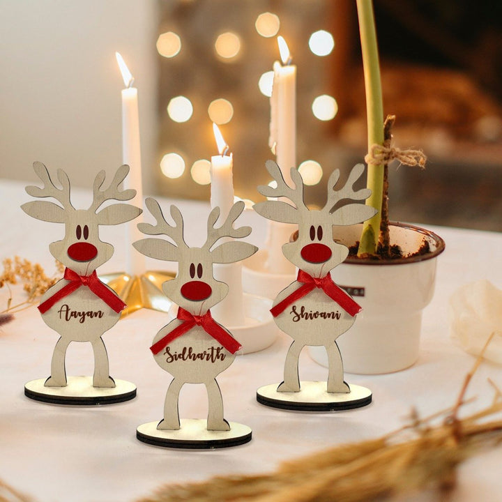 Handcrafted Personalized Reindeer Wooden Table Decor For Christmas Decoration