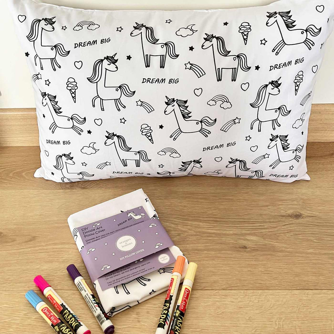 Color Your Own Doodle Art Pillow Case & Fabric Markers For Kids