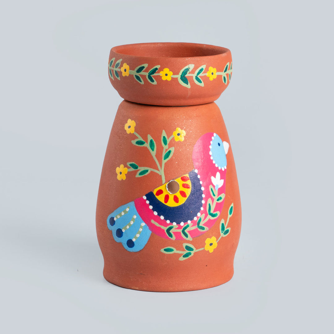 Handpainted Terracotta Mirror-work Chidiya Tealight Holder | Set of 2