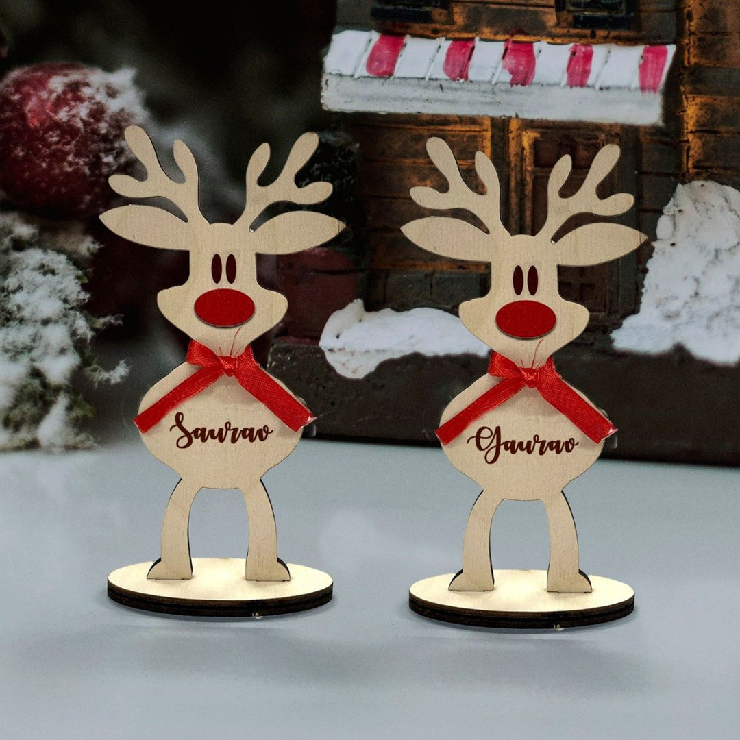 Handcrafted Personalized Reindeer Wooden Table Decor For Christmas Decoration