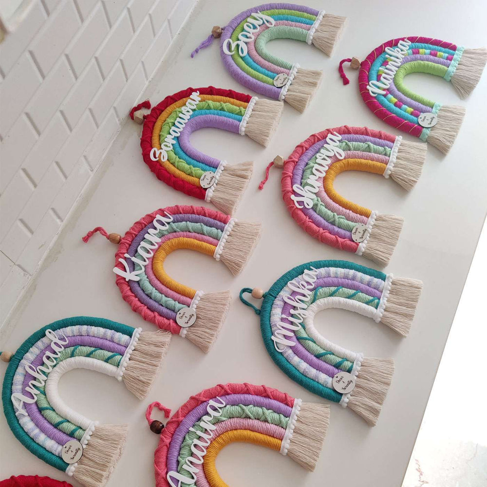 Macrame Rainbow Personalized Kids Name Plate - Multiple Personalized Items Displayed Flat