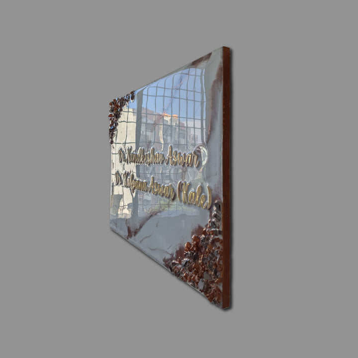 Handcrafted Mdf Resin Personalized Name Plate 1 - Side Angle Showing Reflections