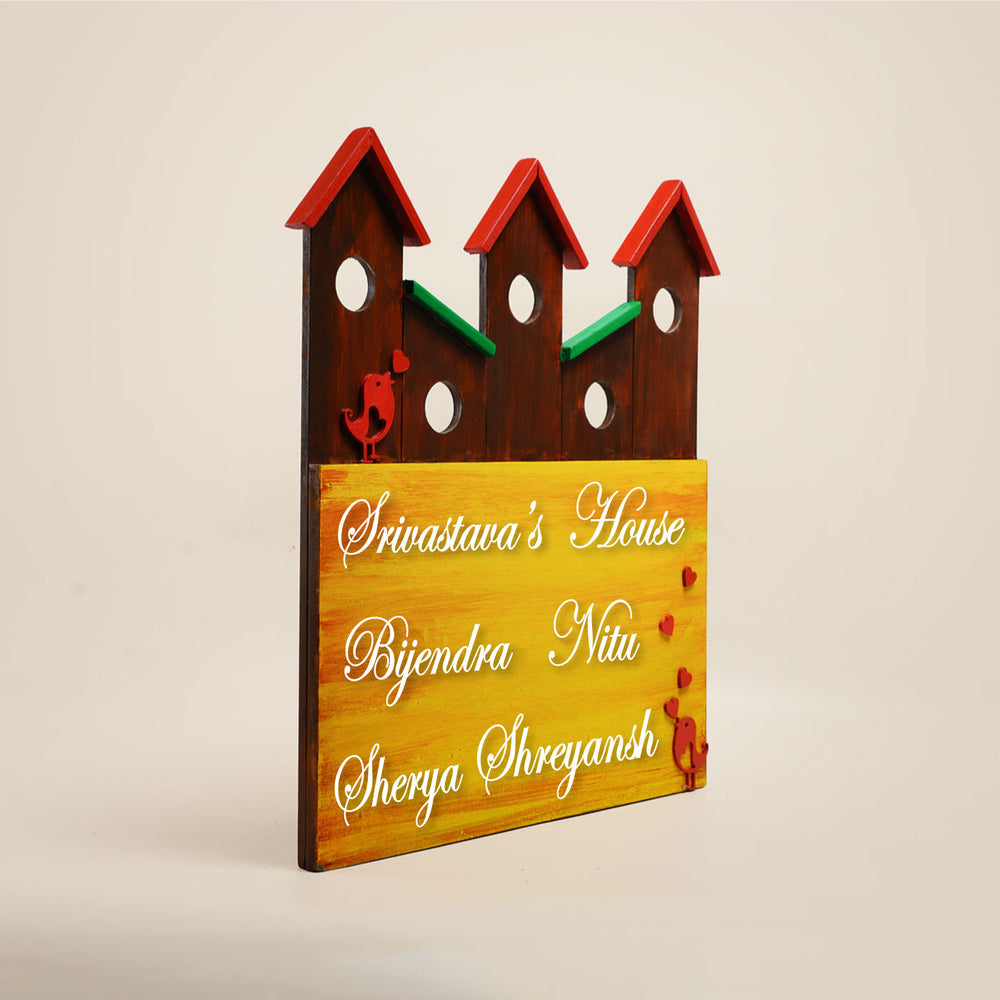 Hand Painted Personalized House Shaped Name Plate - Name Personalization Example Front Angle