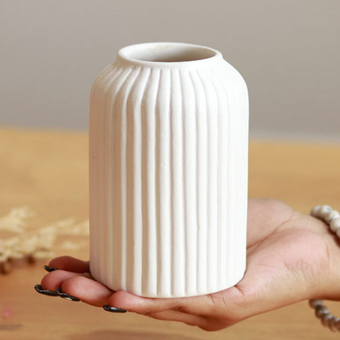 Snow White Ceramic Vase with Dried Ferns Bunch