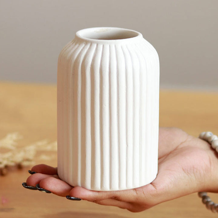 Snow White Ceramic Vase with Dried Ferns Bunch