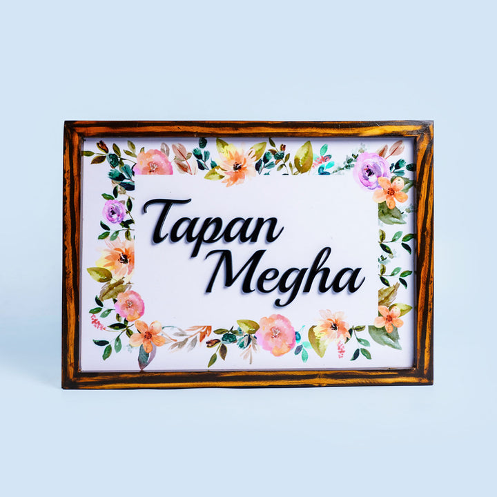 Personalized Floral Printed Name Plate With 3D Letters 2 - Front View with Name Personalization