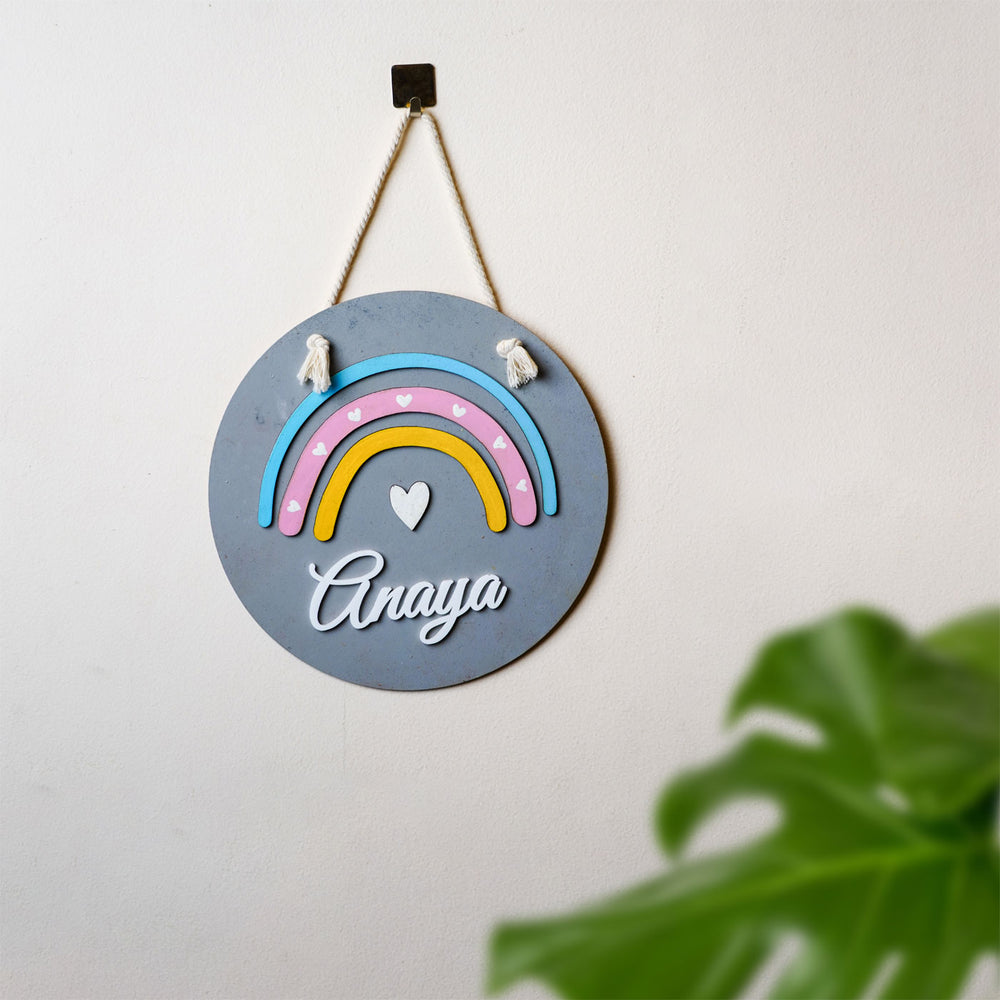 Rainbow Name Plate For Kids - Hanging on Wall with Rope