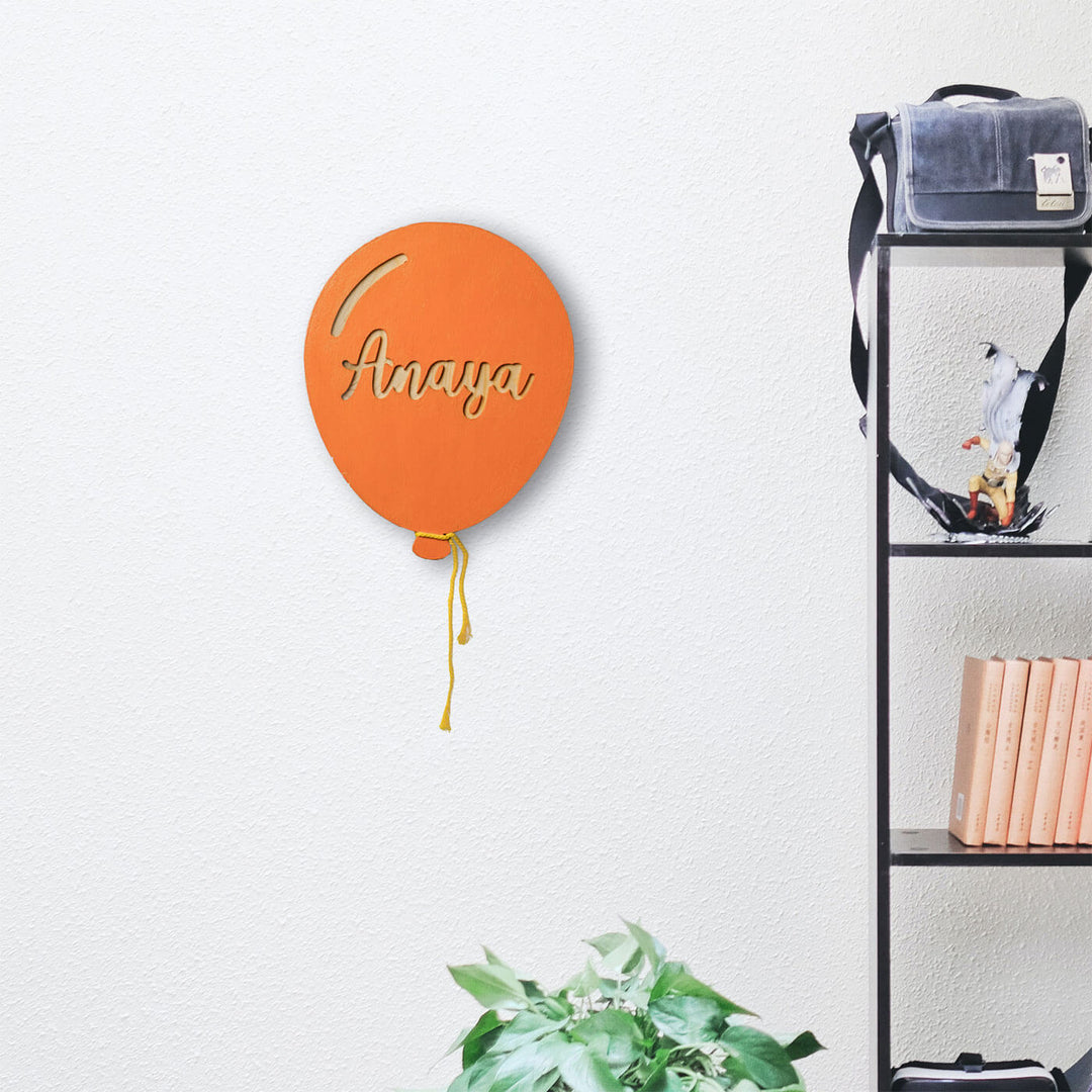 Handpainted Balloon Wooden Kids Nameplate 1 - Wall Mounted with Name Personalization