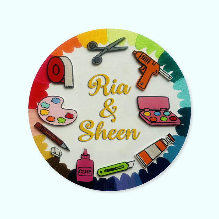 Personalized Kids Fav Subject Mdf Nameplate For Schools Playrooms - Top View with Name Personalization
