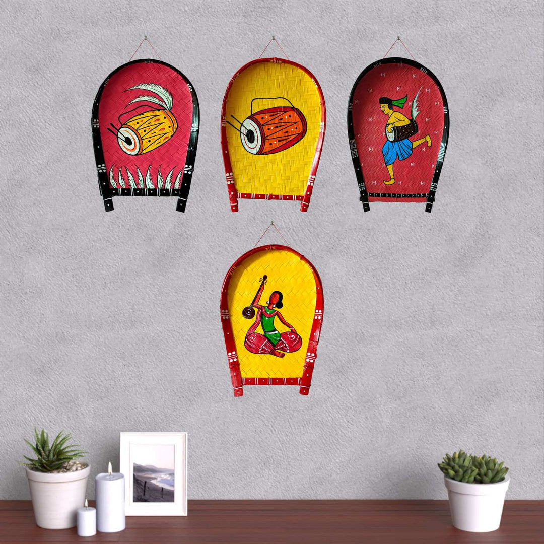 Handpainted Dhaki Kulo Durga Puja Themed Bamboo Wall Decor