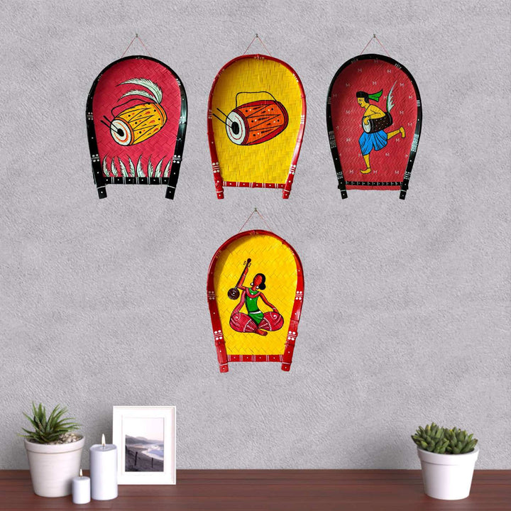 Handpainted Dhaki Kulo Durga Puja Themed Bamboo Wall Decor