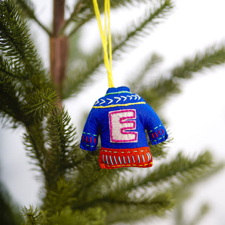 Personalized Initial Embroidered Felt Ornaments For Christmas Tree Decoration | Set Of 5