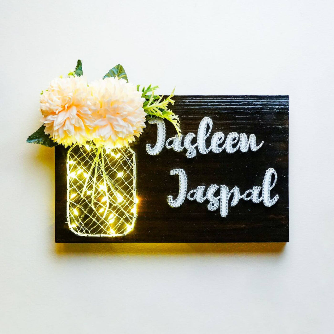 Personalised Acrylic Namplate With Fairy Light String Art - Front View with Lighted Decoration