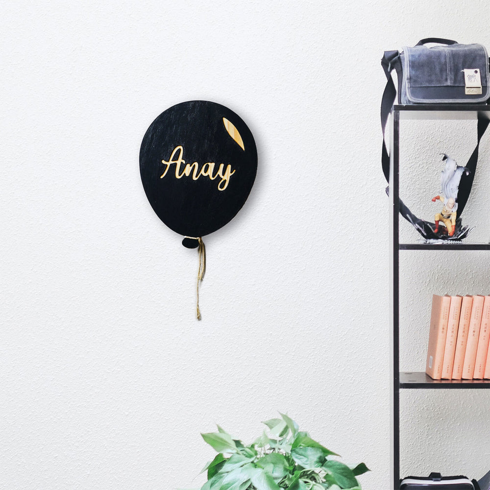 Handpainted Balloon Wooden Kids Nameplate - Mounted on Wall with Name Personalization