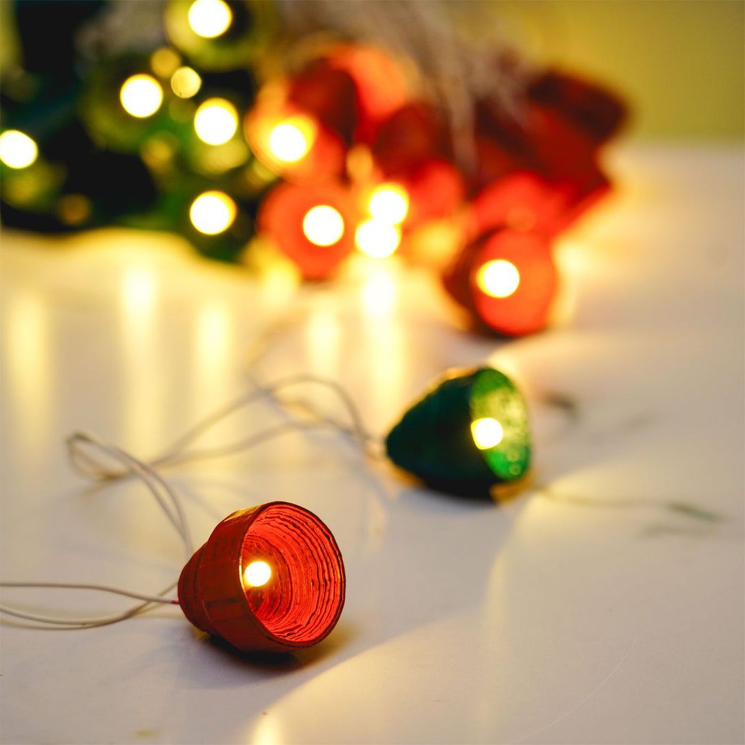9m, 49 Bulbs | Handmade Upcycled Newspaper LED Fairy Lights For Christmas Decoration