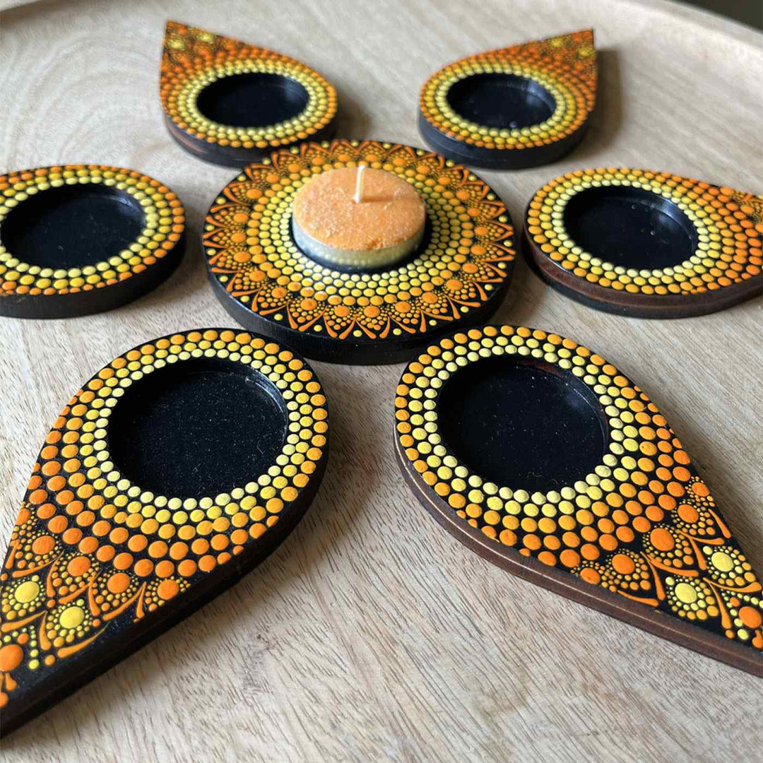 7 Pc Flower Petals Dot Art Rangoli Tealight Holder