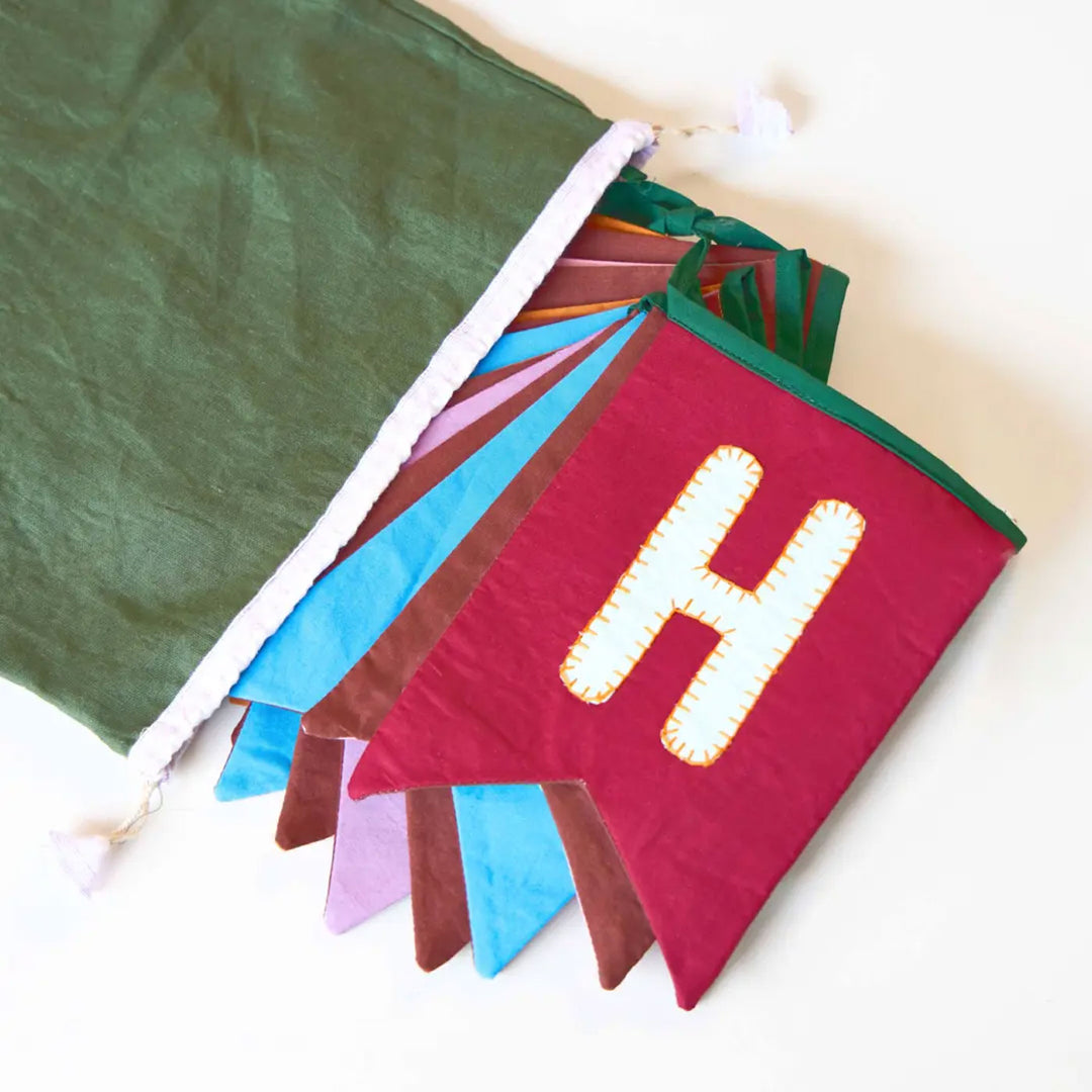 Upcycled Happy Birthday Swallowtail Flag Bunting - Flag Banners in Storage Bag